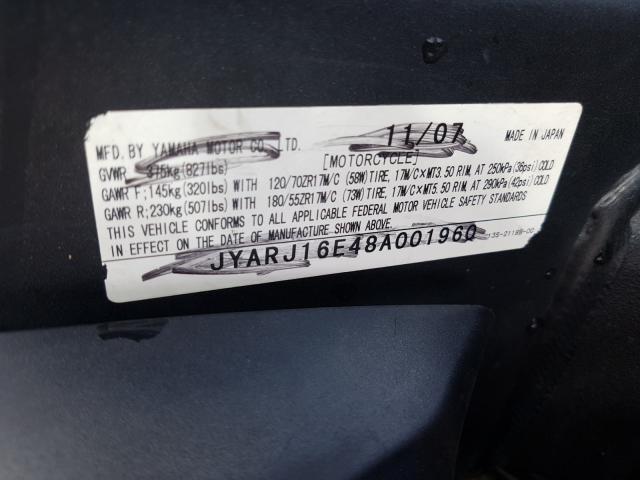 2008 YAMAHA YZFR6 JYARJ16E48A001960