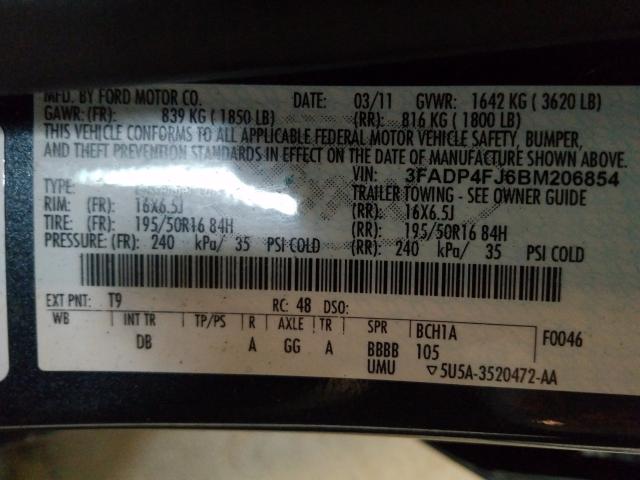 2011 FORD FIESTA SES 3FADP4FJ6BM206854