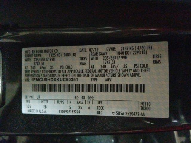 2019 FORD ESCAPE 1FMCU9HDXKUC50351