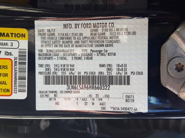2017 LINCOLN MKZ PREMIE 3LN6L5A96HR660322