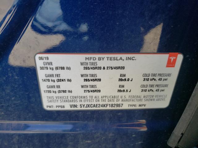 2019 TESLA MODEL X 5YJXCAE24KF182957