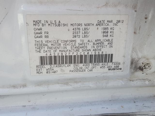 2012 MITSUBISHI GALANT 4A32B2FF2CE019681