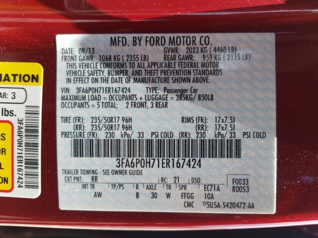 2014 FORD FUSION SE 3FA6P0H71ER167424