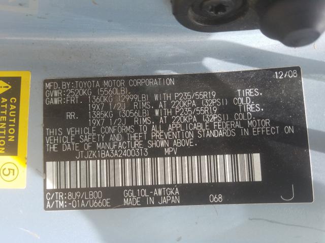 2010 LEXUS RX 350 JTJZK1BA3A2400313