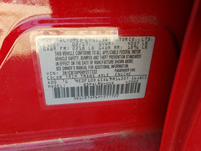 2017 NISSAN SENTRA 3N1CB7AP6HY277722