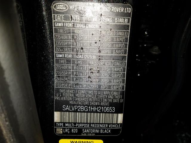 2017 LAND ROVER RANGE ROVE SALVP2BG1HH210653