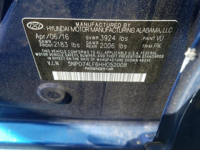 2017 HYUNDAI ELANTRA SE 5NPD74LF6HH052008