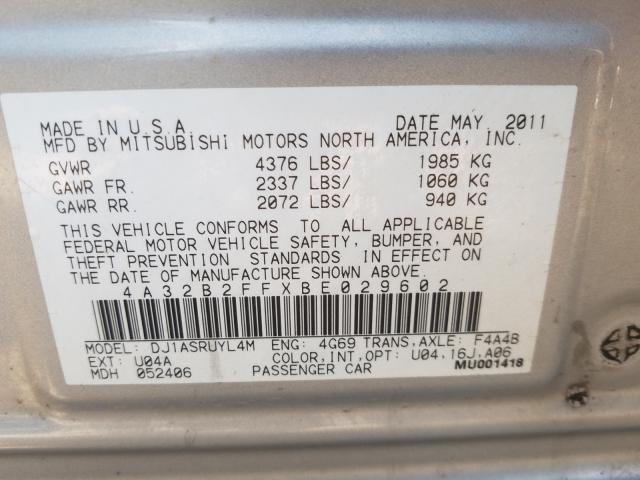 2011 MITSUBISHI GALANT FE 4A32B2FFXBE029602