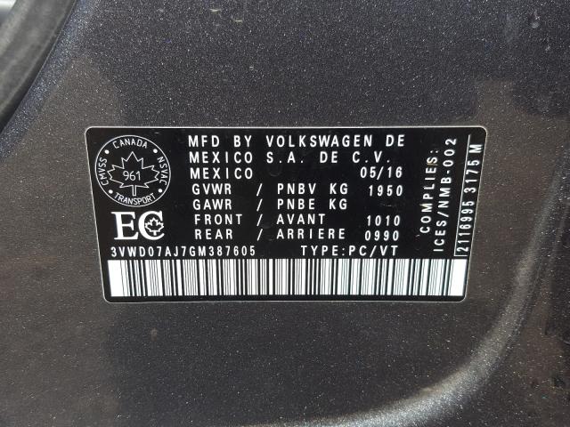 2016 VOLKSWAGEN JETTA COMF 3VWD07AJ7GM387605