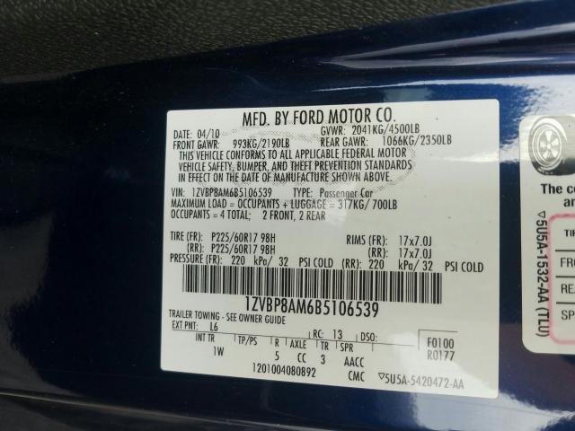 2011 FORD MUSTANG 1ZVBP8AM6B5106539