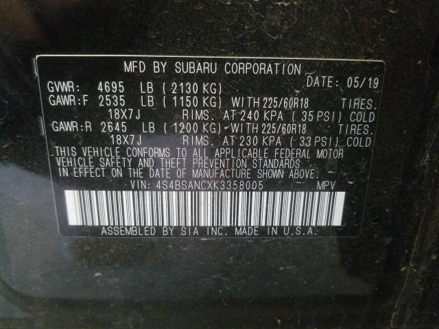2019 SUBARU OUTBACK 2. 4S4BSANCXK3358005