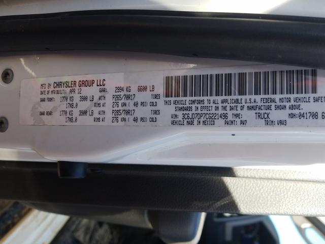 2012 DODGE RAM 1500 S 3C6JD7DP7CG221496