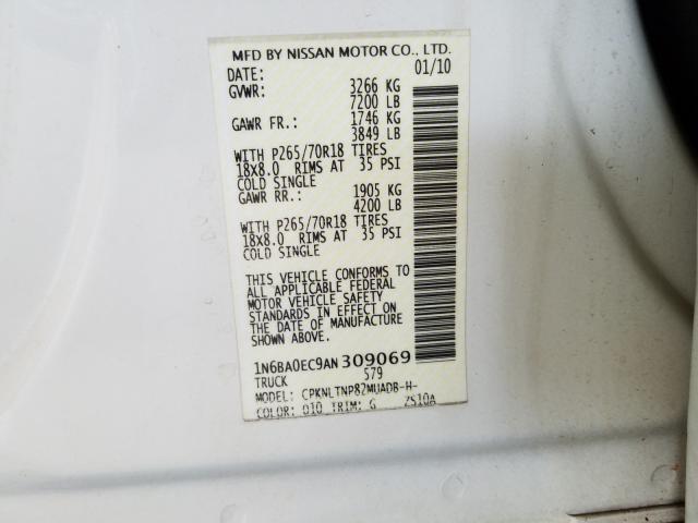 2010 NISSAN TITAN XE 1N6BA0EC9AN309069
