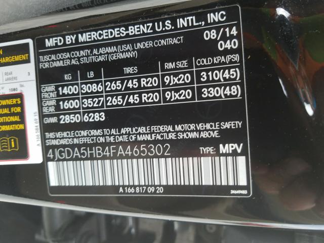 2015 MERCEDES-BENZ ML 350 4MA 4JGDA5HB4FA465302