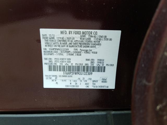 2012 FORD TAURUS LIM 1FAHP2FW9CG132309