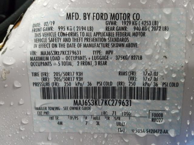 2019 FORD ECOSPORT T MAJ6S3KL7KC279631