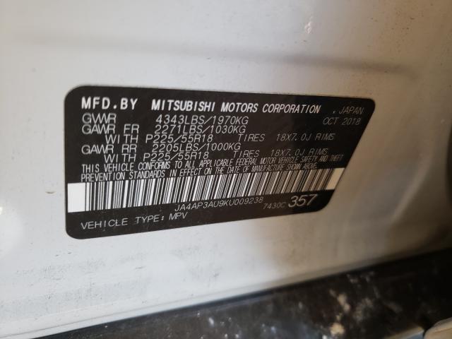 2019 MITSUBISHI OUTLANDER JA4AP3AU9KU009238
