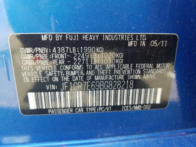 2011 SUBARU IMPREZA WR JF1GR7E69BG828218