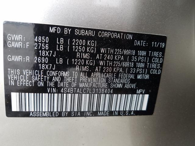 2020 SUBARU OUTBACK LI 4S4BTALC7L3138404