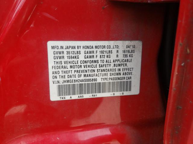 2010 HONDA FIT JHMGE8H24AS005890