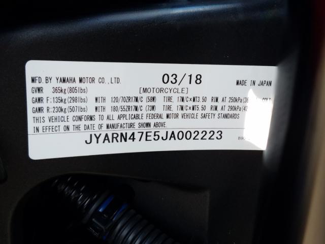 2018 YAMAHA XSR900 JYARN47E5JA002223