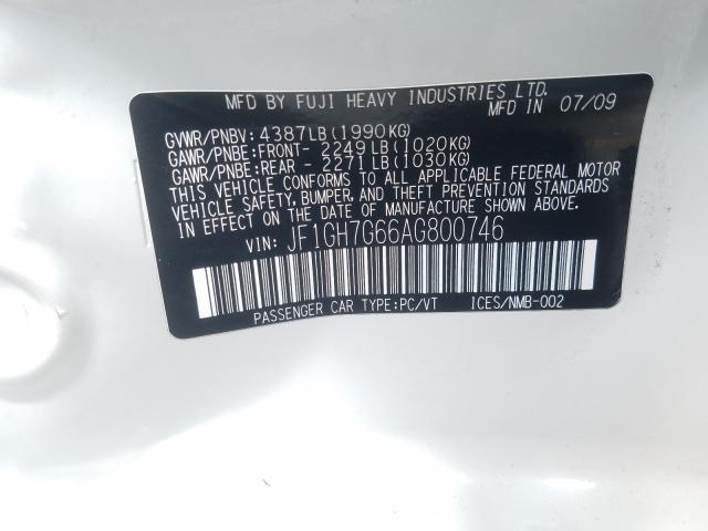 2010 SUBARU IMPREZA WR JF1GH7G66AG800746
