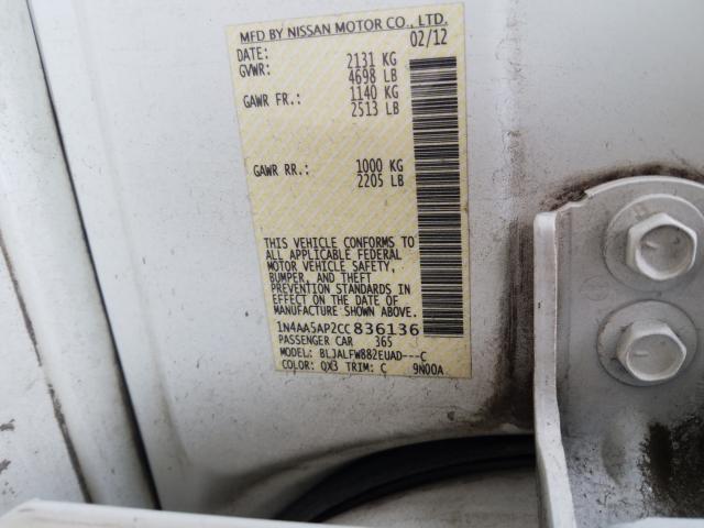 2012 NISSAN MAXIMA S 1N4AA5AP2CC836136