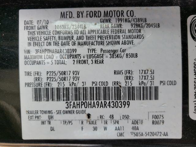 2010 FORD FUSION SE 3FAHP0HA9AR430399