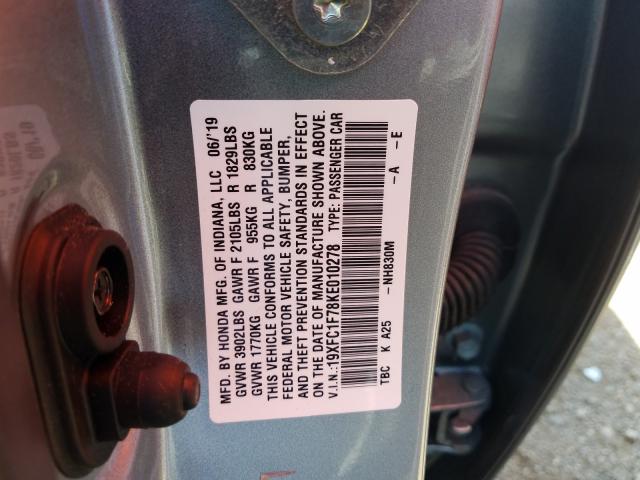 2019 HONDA CIVIC EXL 19XFC1F78KE010278