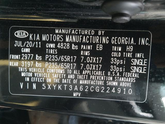 2012 KIA SORENTO BA 5XYKT3A62CG224910