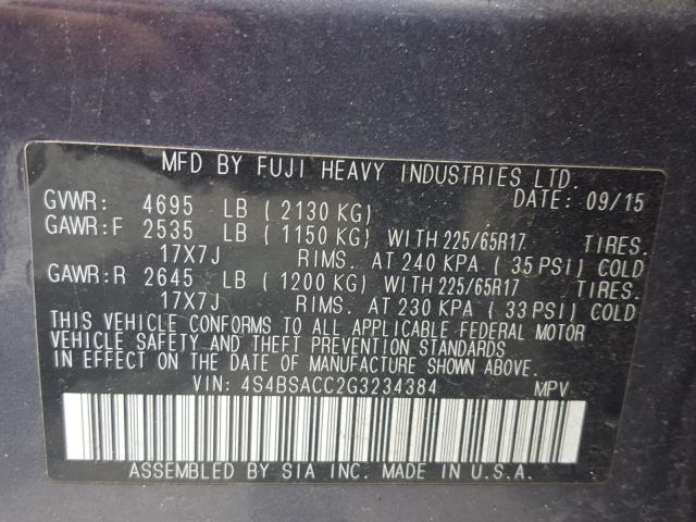 2016 SUBARU OUTBACK 2. 4S4BSACC2G3234384