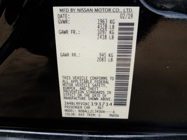 2019 NISSAN ALTIMA PLA 1N4BL4FV1KC193714