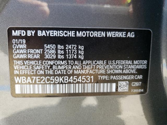 VIN WBA7E2C59KB454531 2019 BMW 7 Series, 740 I no.10