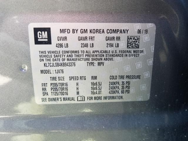 2019 CHEVROLET TRAX 1LT KL7CJLSB4KB943376