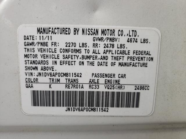 2012 INFINITI G25 BASE JN1DV6AP0CM811542