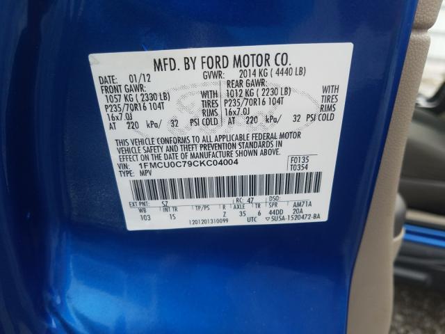 2012 FORD ESCAPE XLS 1FMCU0C79CKC04004