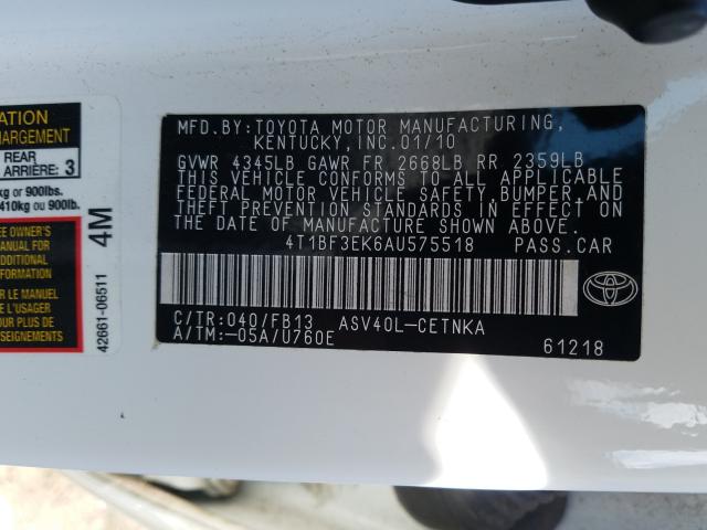 2010 TOYOTA CAMRY BASE 4T1BF3EK6AU575518