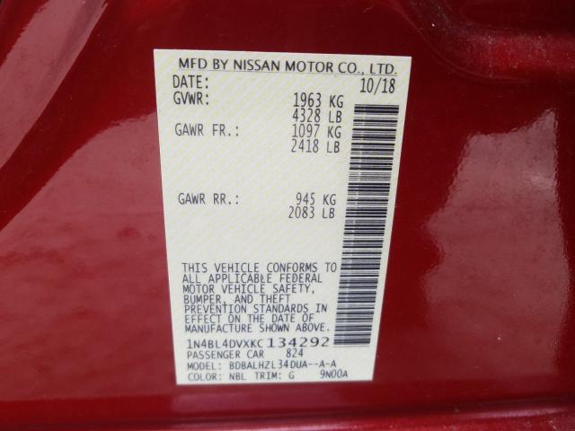 2019 NISSAN ALTIMA SV 1N4BL4DVXKC134292
