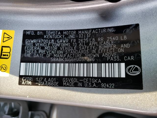 2017 LEXUS ES 350 58ABK1GG6HU057386