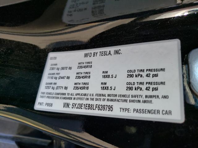 2020 TESLA MODEL 3 5YJ3E1EB8LF639795
