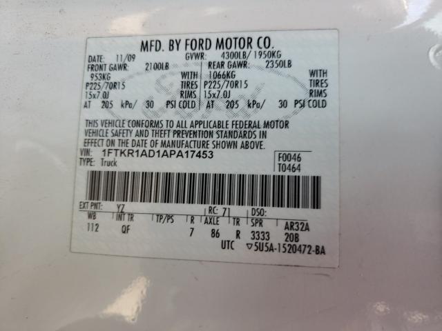 2010 FORD RANGER 1FTKR1AD1APA17453