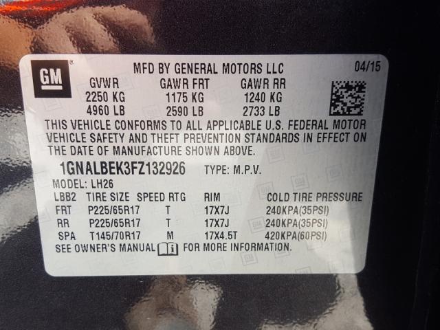 2015 CHEVROLET EQUINOX LT 1GNALBEK3FZ132926