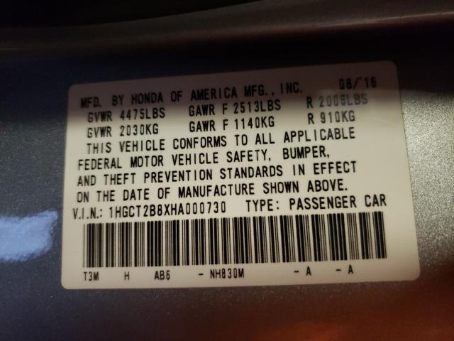 2017 HONDA ACCORD EXL 1HGCT2B8XHA000730