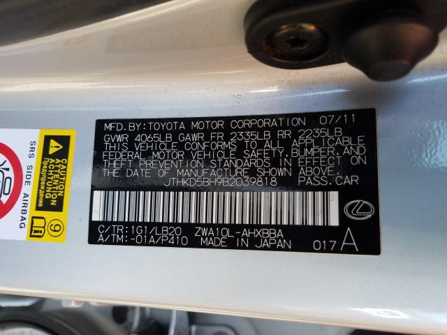 2011 LEXUS CT 200 JTHKD5BH9B2039818