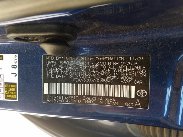 2010 TOYOTA PRIUS JTDKN3DU2A0088849