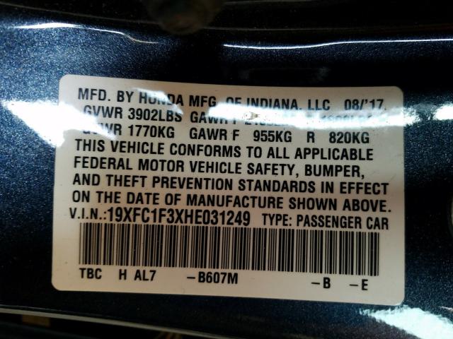 2017 HONDA CIVIC EX 19XFC1F3XHE031249