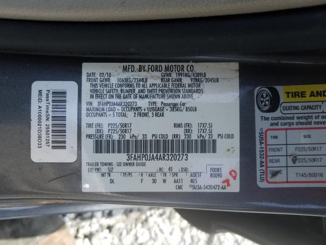 2010 FORD FUSION SEL 3FAHP0JA4AR320273