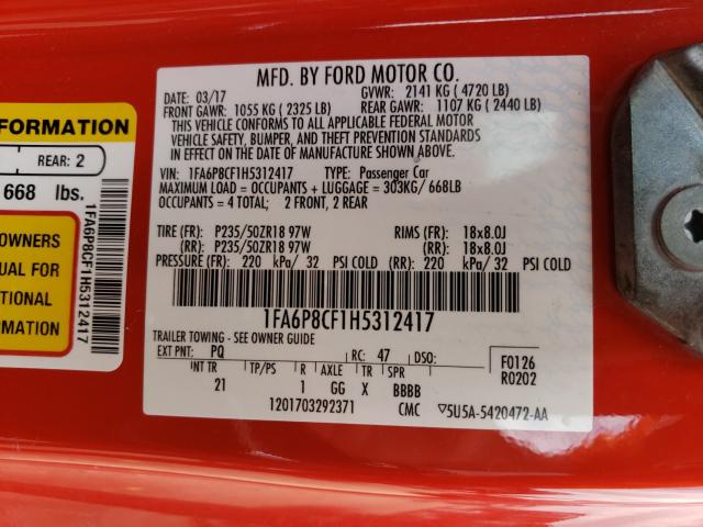 2017 FORD MUSTANG GT 1FA6P8CF1H5312417