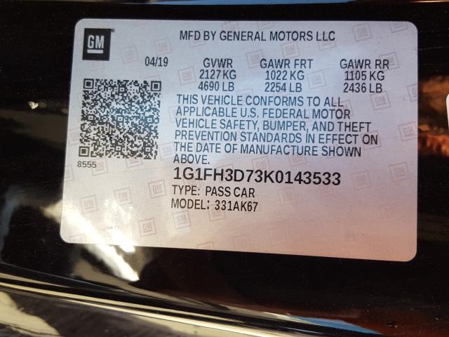 2019 CHEVROLET CAMARO SS 1G1FH3D73K0143533