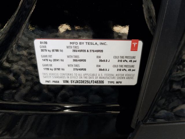 2020 TESLA MODEL X 5YJXCDE25LF248306